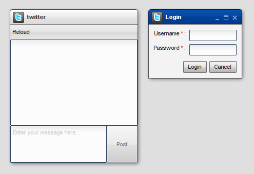 Twitter client application with login window